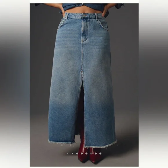 Pilcro from Anthropologie, Madi front-slit denim skirt, Endless summer wash, 4 - Picture 6 of 13